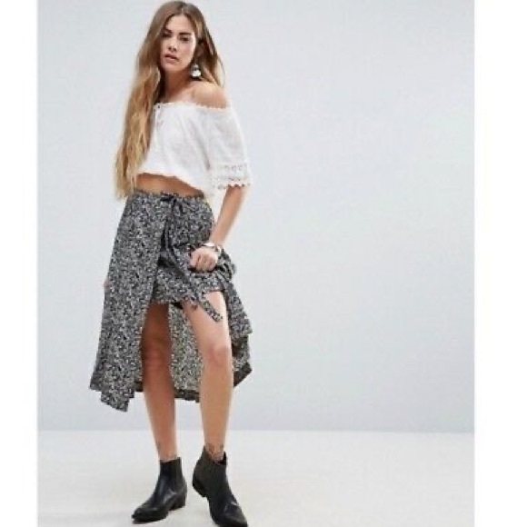 Free People Love Train Wrap Skirt Over Mini Skirt Black Combo - Picture 1 of 6